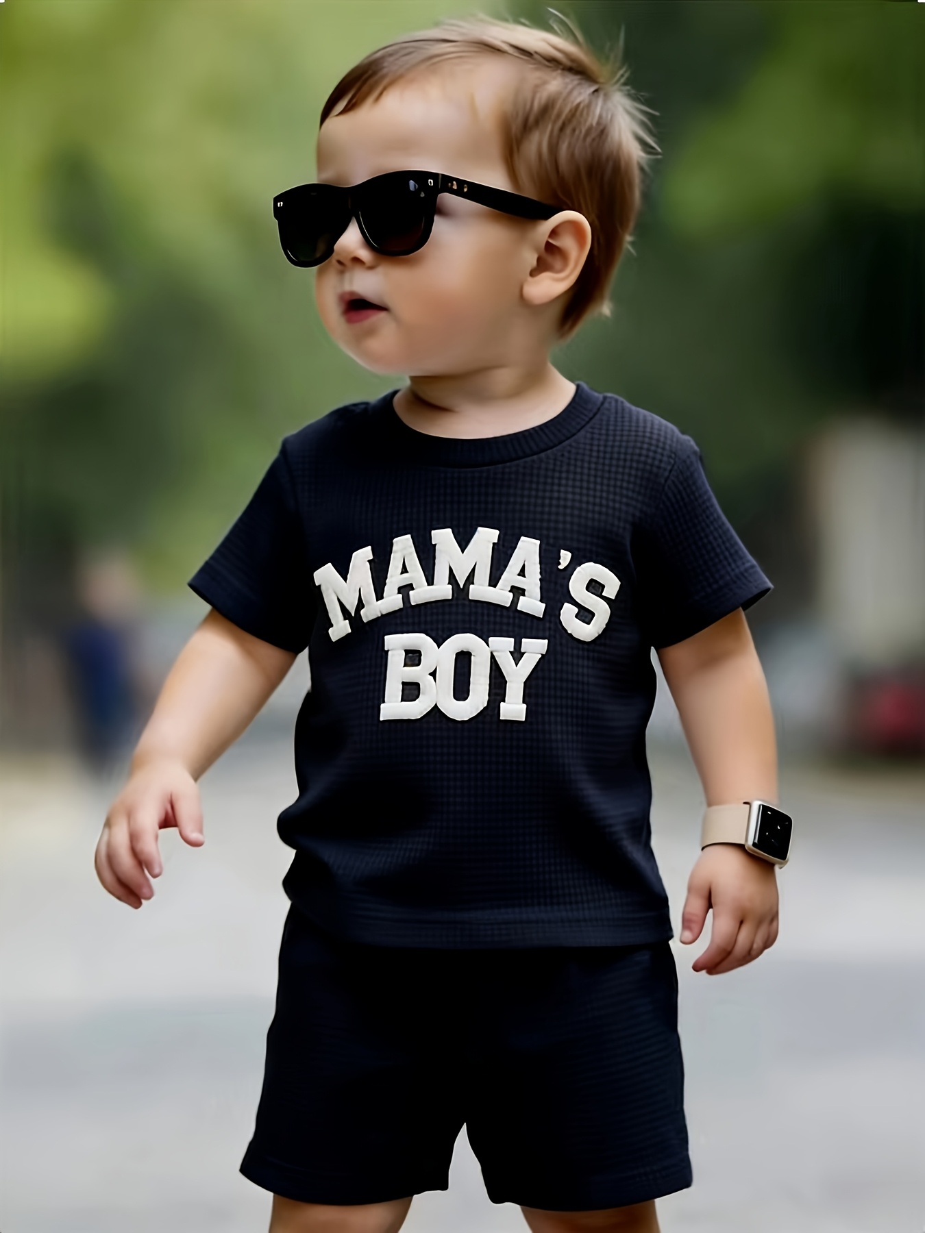 jungen sommer mode casual sportlich rundhals pullover kurzarm shorts stylisches 2-teiliges set, ideal für outdoor-aktivitäten mit weichem stoff mamaboy trendy druck,   für draußen