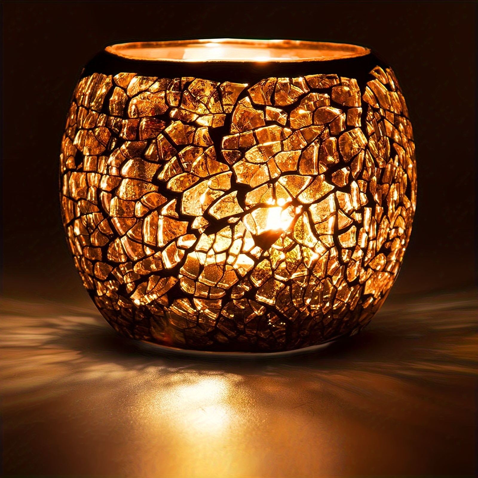 TEMU Diy Handmade Mosaic Glass Aromatherapy Candle Holder And Organizer, Romantic Glass Tea Lamp Holder, Suitable For Aromatherapy, Party Decoration,
