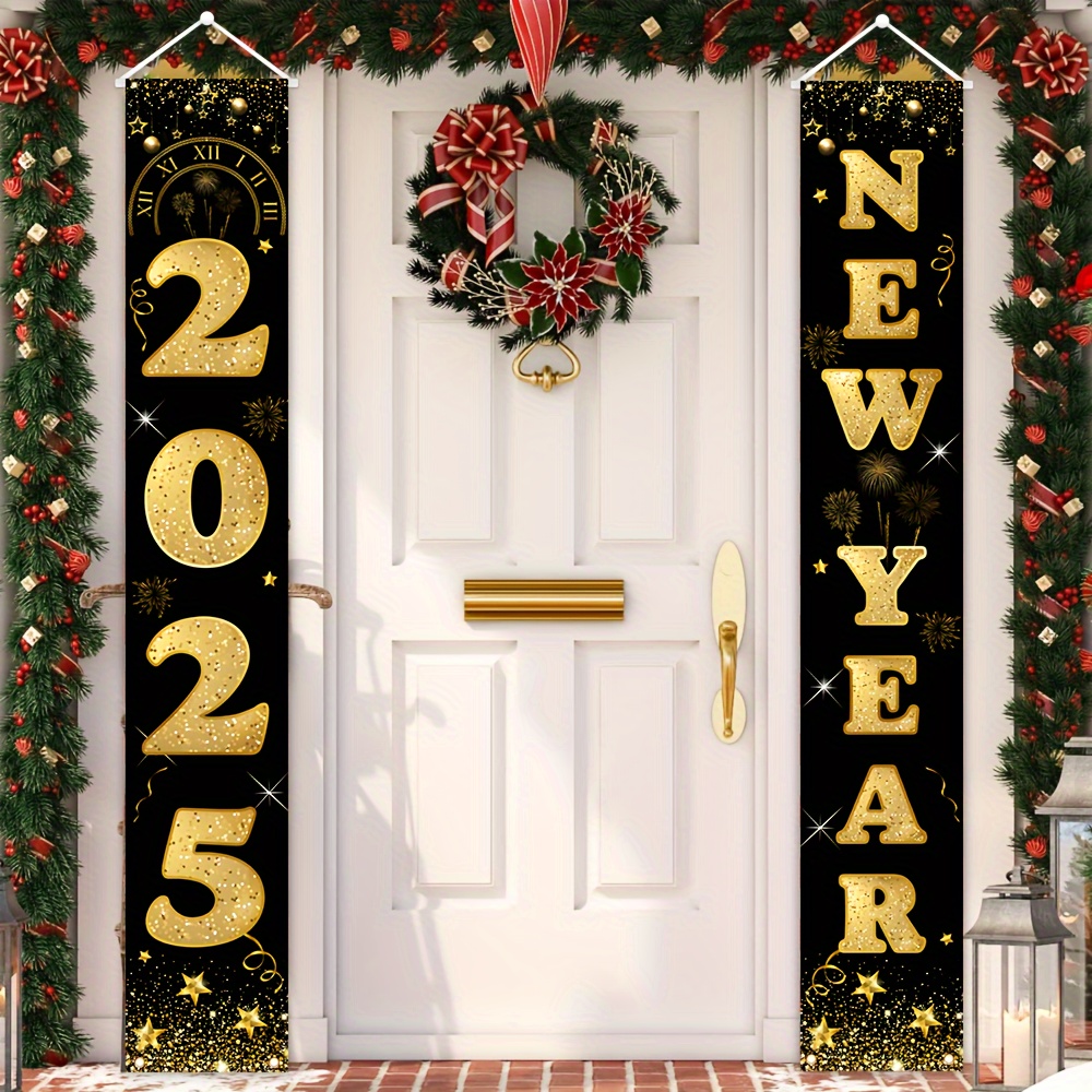 

2025 New Year Banner - 1pc Polyester Doorway Hanging Decoration For Holiday Celebration, Multipurpose, No Electricity Needed, 180cm X 30cm