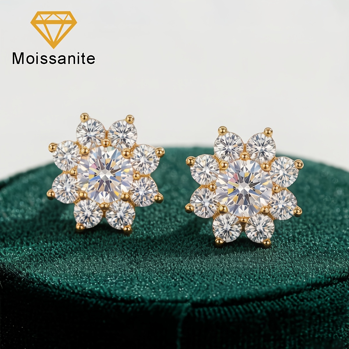 Women's 0.5CT Moissanite Sunflower Halo Stud Earrings, Luxury Gift