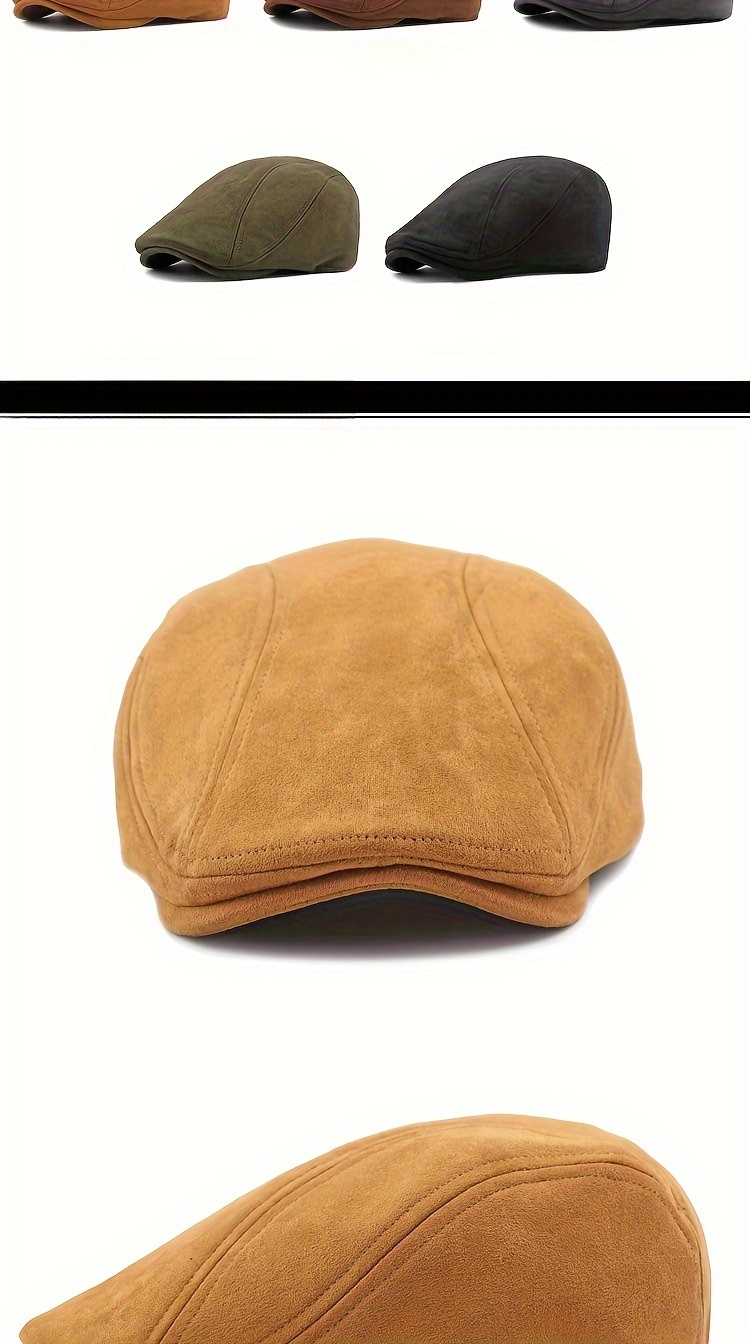 [Elegant Cap] Classic Beret Hat in Brown, Black, Olive Green, and Dark Gray - Elegant British Style, 100% Polyester, PVC-Coated for Durability, Hand or Dry Clean Only - Perfect for Spring & Autumn, Adjustable Hat