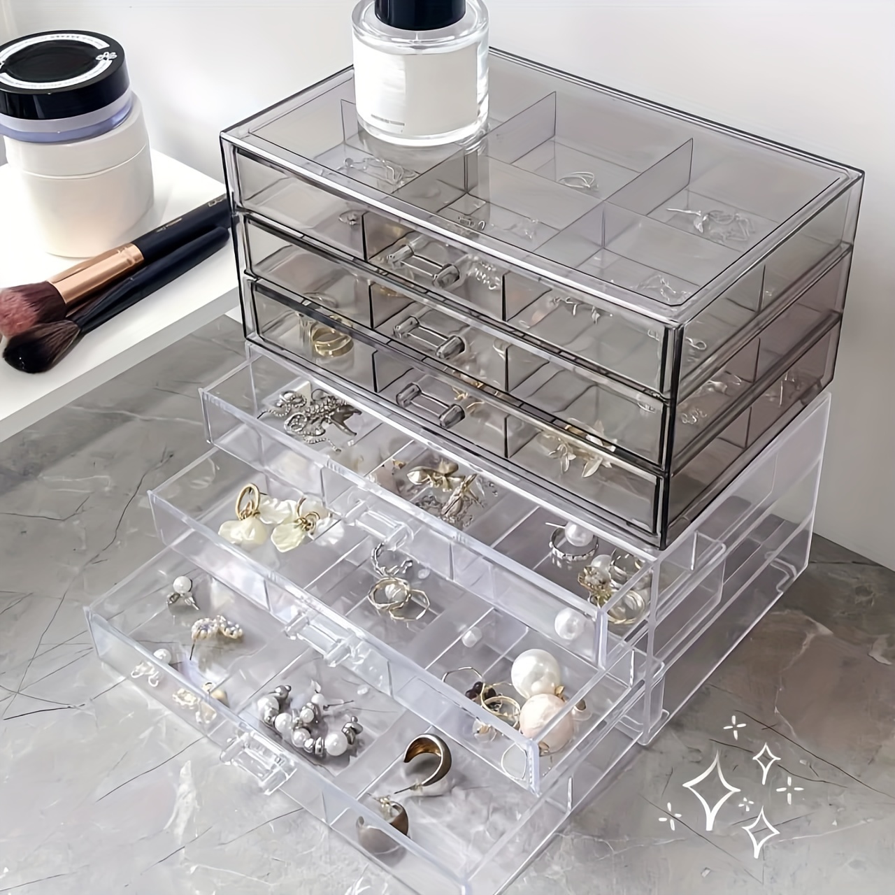 

Large Transparent Jewelry Organizer With 3 Drawers And 18 Compartments, Suitable For Jewelry, Watches, Earrings, Necklaces, Bracelets Storage - A Perfect Gift For Mom, Friends, Teachers, Girls