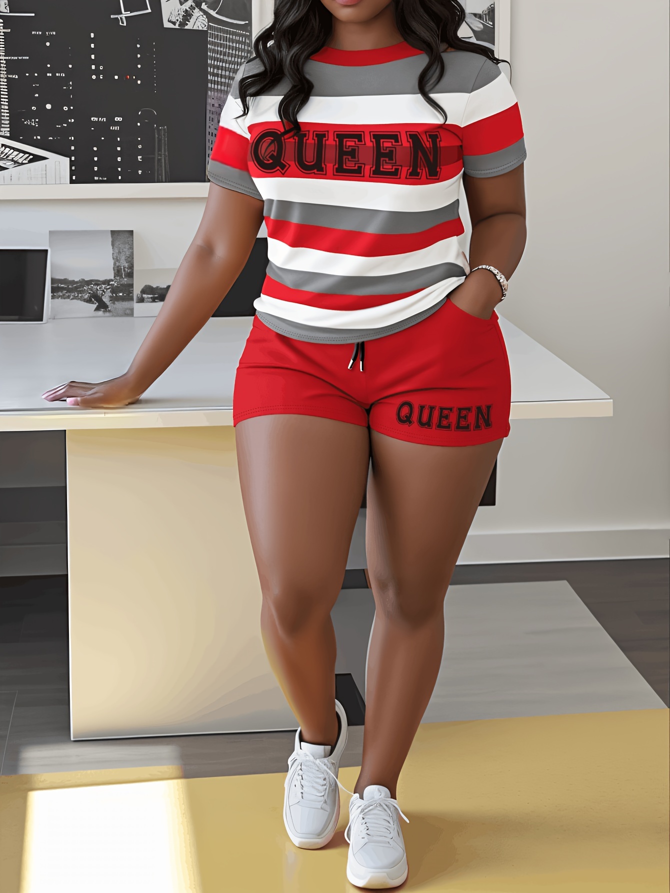 Women's Sports Outfit Set Plus Size Cartoon Print Medium - Temu