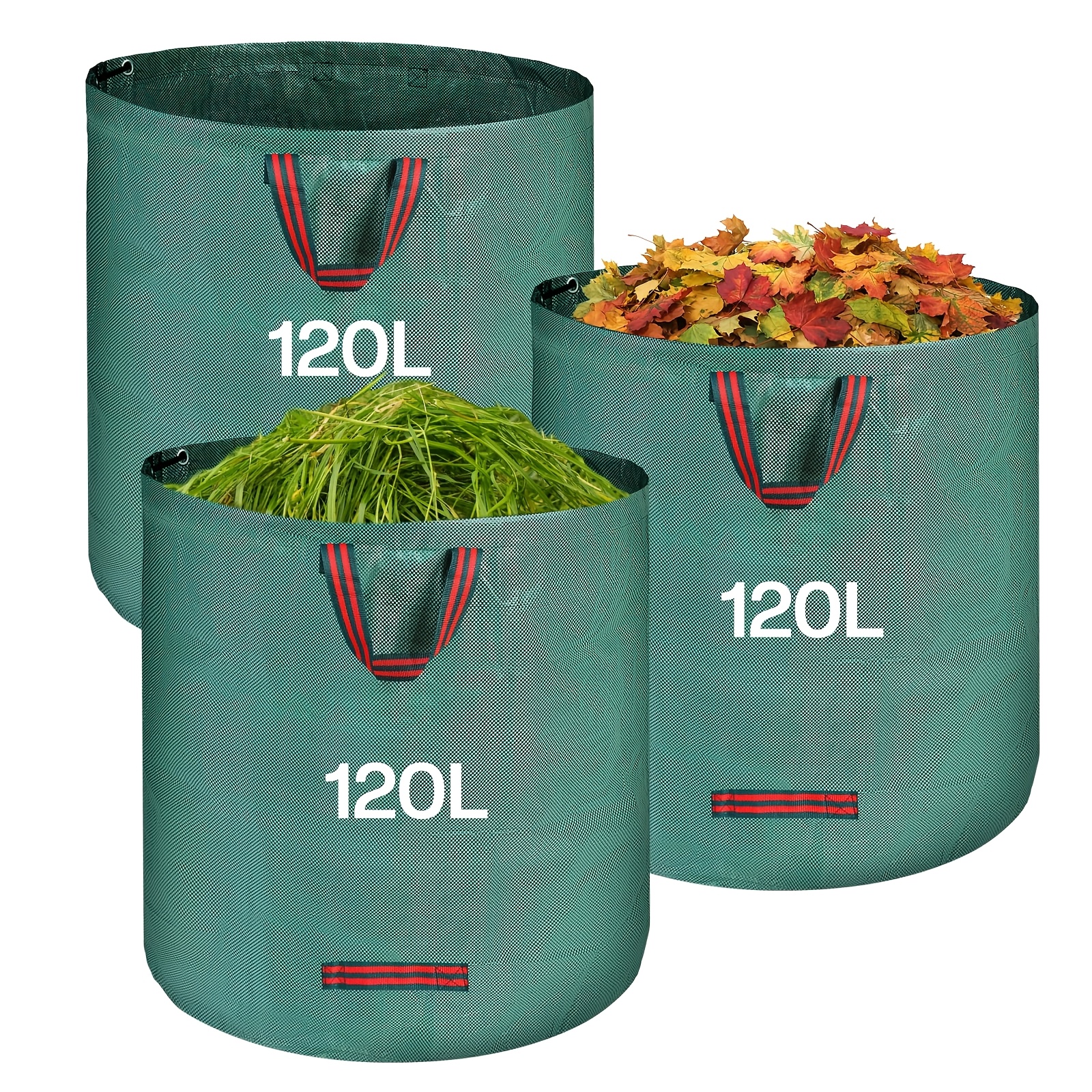 Image of 3 X 120l Garden Waste Bags - Bags With Handles, Foldable And Reusable - Garden Bags For Collecting Dead Leaves