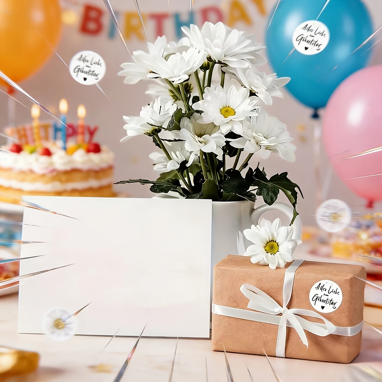 Image of 54pcs Round White Paper Birthday Stickers, "happy Birthday" , Perfect For Envelopes And Gift Wrapping, 3.99 Cm, Birthday Party Decorations