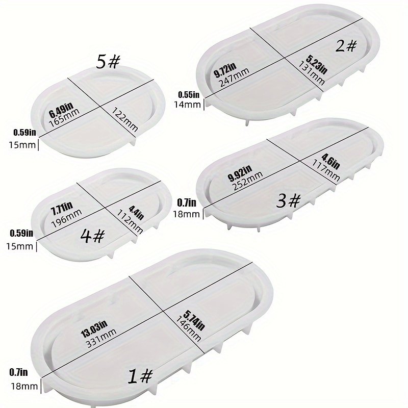 Image of 5pcs Oval Tray Resin Casting Molds Set - Silicone Molds For Jewelry Bowl, Basin, Plaster, Concrete, Diy Crafts - Oval And Hybrid Shape Mold Kit For Resin Art