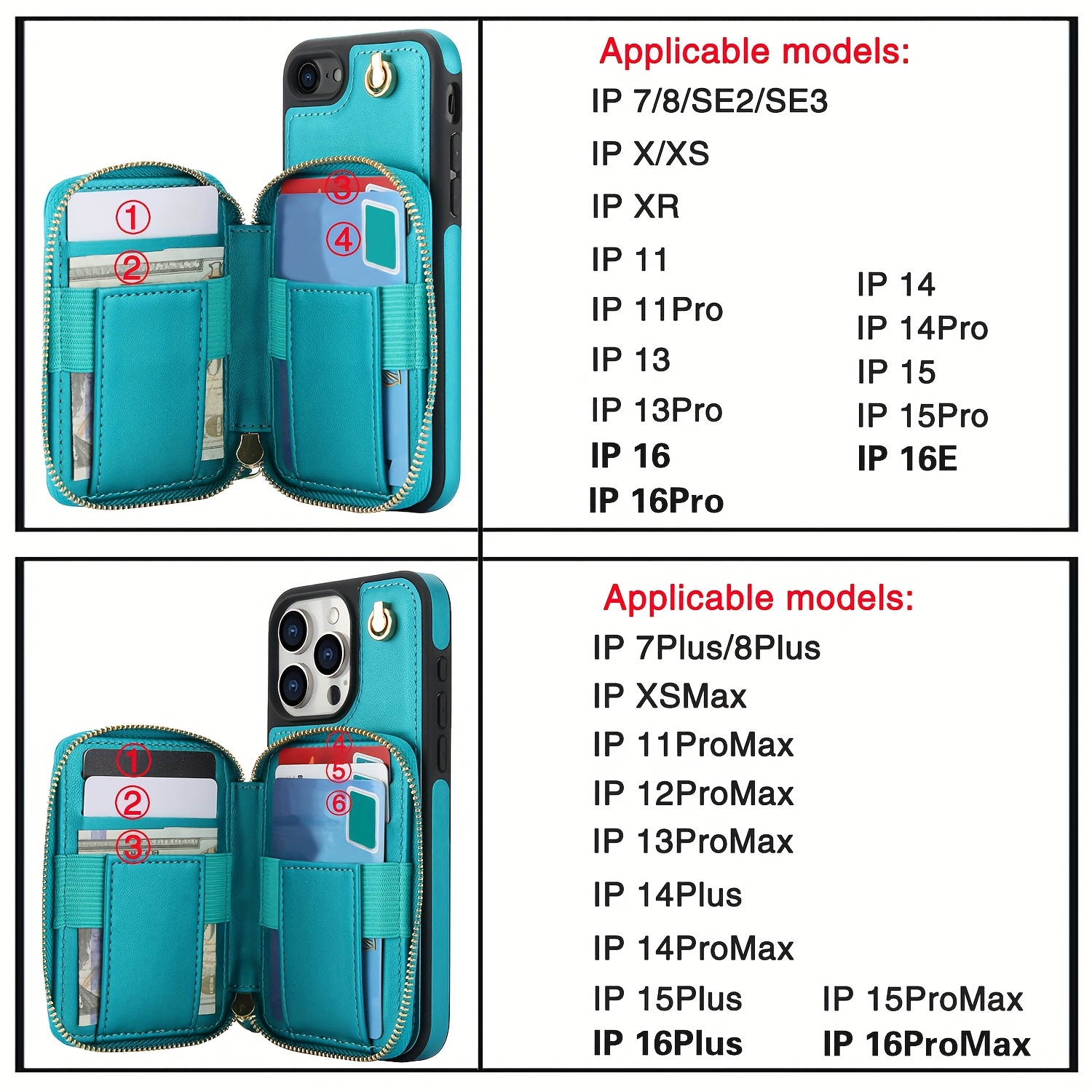 AWQUER Crossbody Faux Leather Case for iPhone Models 16E, 16, 15, 14, 13, 12, 11 Pro, X, XS Max, XR, 8, 7 Plus, SE 5G from 2024, 2022, And 2020, Featuring a Wrist Strap, Zipper Wallet, And Card Slot for Both Men And Women.