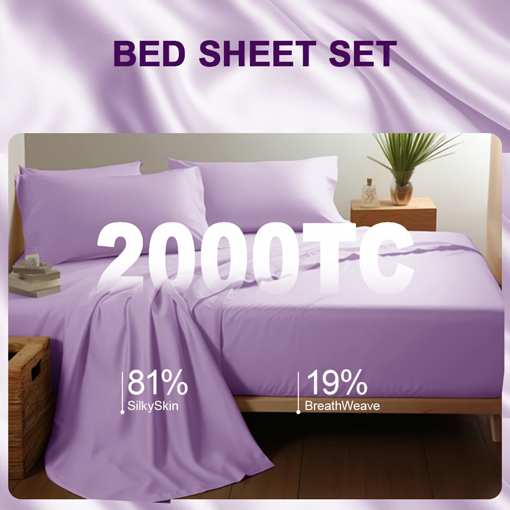 2000TC Extra Deep Bed Sheet Set, Ultra-Soft &amp; Cooling, Wrinkle-Free Luxury for Mattresses Up to 20&quot;, Breathable, Durable, Room Decor