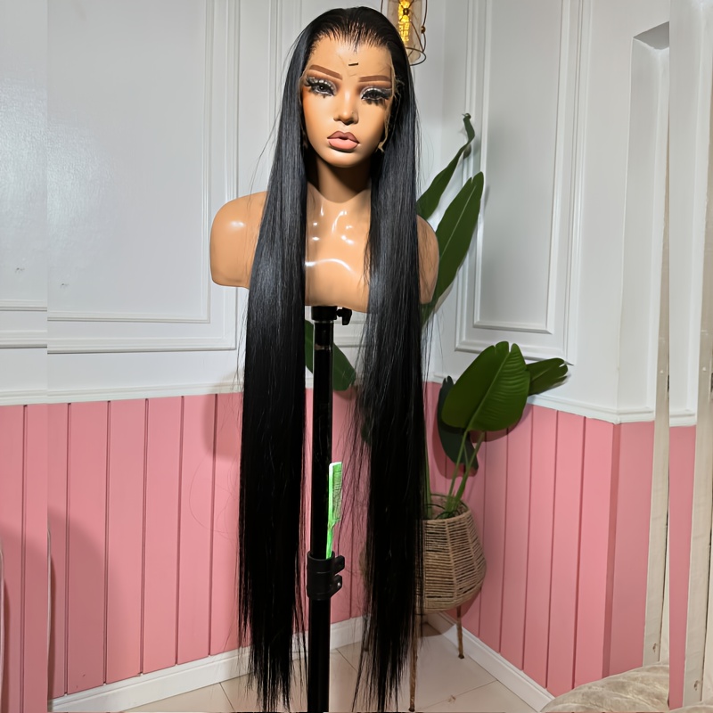 Image of Black Wigs Long Straight Black Lace Front Wig Glueless Wigs Density Transparent Hd Lace Wig Wigs Heat Resistant Lace Front Wig Long Straight Natural Wig For Women 32 Inch