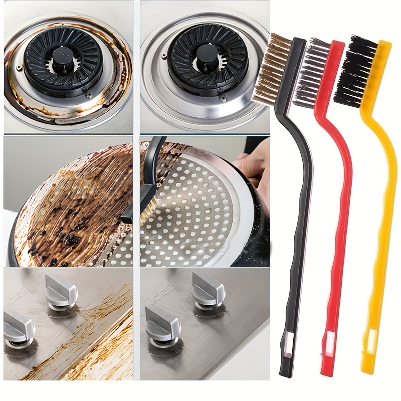 3pcs Kitchen Cleaning Brush Set - Suitable For Stovetops, Range Hoods, And Bathrooms - Includes Soft, Medium, And Stiff Bristles