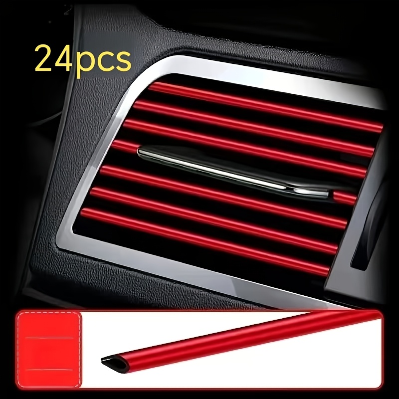 TEMU 24pcs Set Of Car Air Conditioning Vent Decorative Strips - U-shaped Design, Pvc Material, Suitable For Most Car Models, Enhancing Interior