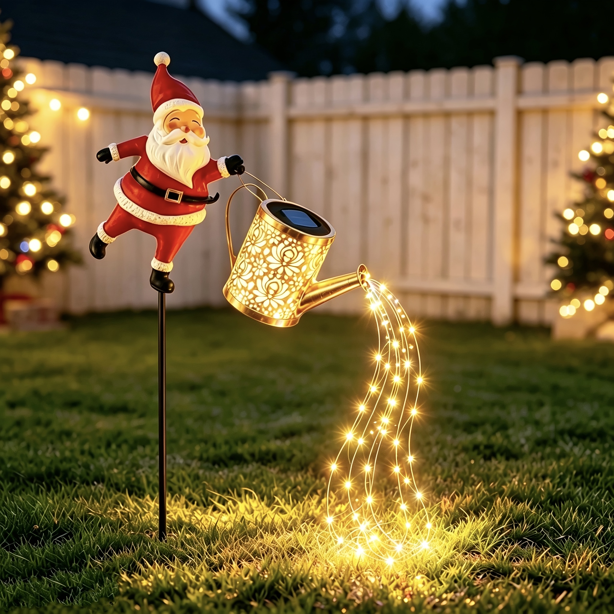 TEMU Outdoor Solar Santa Claus Statue Light, Festive Christmas Outdoor Decor, Realistic Santa Holding Hollow Watering Can, Soft Warm Light Through