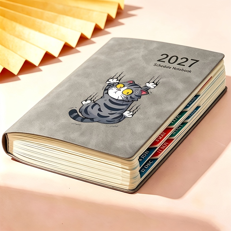 TEMU 1pc 2027 Schedule Notebook, Daily Planning Notebook With Cute Cat Pattern Printed, Portable Multi-page Agenda Notebook For Daily Work Plan