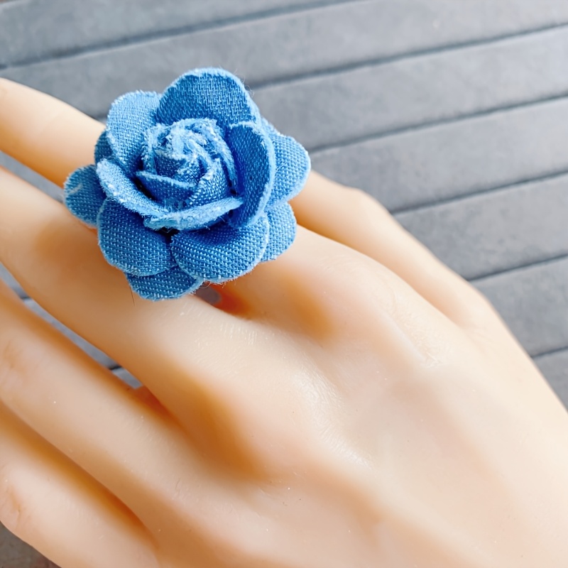 TEMU Anillo de flor de mezclilla estilo bohemio, tamaño abierto y ajustable, anillo y para damas, de moda, estilo de vacaciones, regalo para