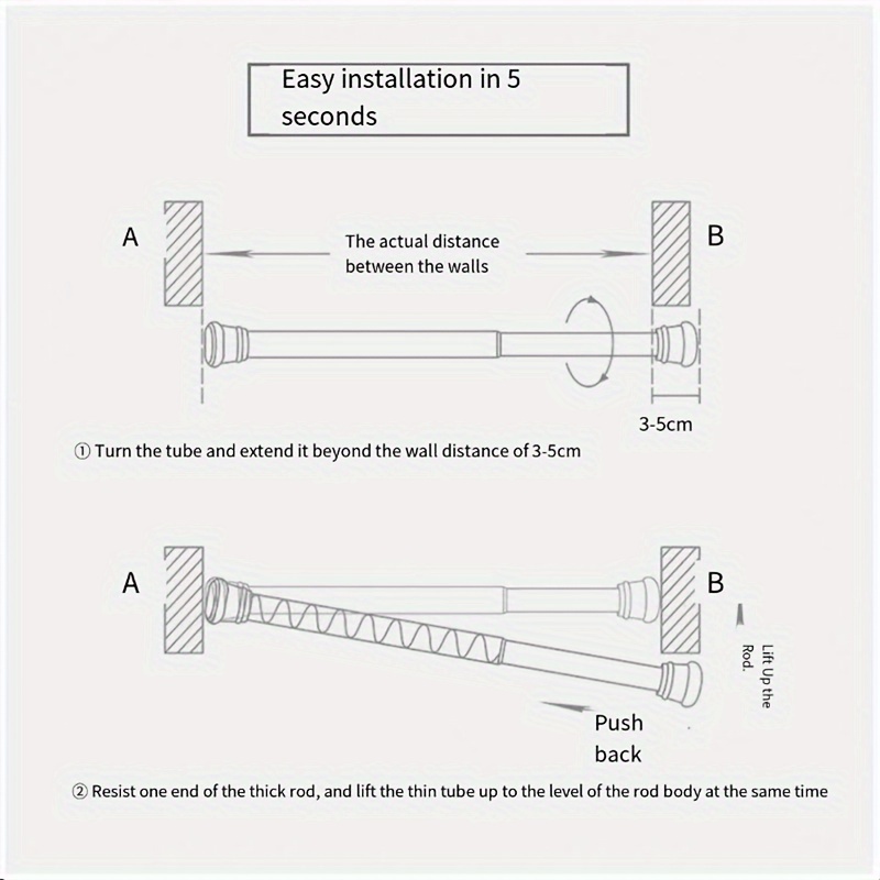 Telescopic Shower Curtain Rod, No-Drill Retractable Rod for Multi-Purpose Use