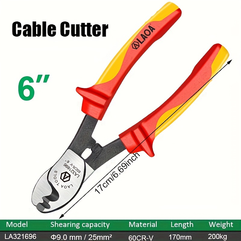 TEMU Laoa Cable Cutter, Insulated Cable Pliers, Wire Stripping Pliers, 6-inch And 10-inch Cable Pliers, Professional Electrician's Cable Scissors,