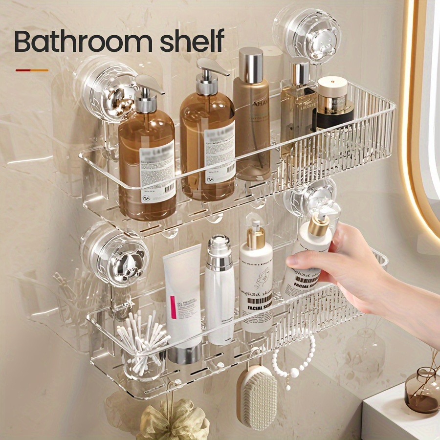 

Easy-install Vacuum Suction Cup Hook Shelf - No-drill, Wall Storage For Shampoo, Skincare, Towels & More - High-quality, Reusable Bathroom Organizer, Utility Hooks