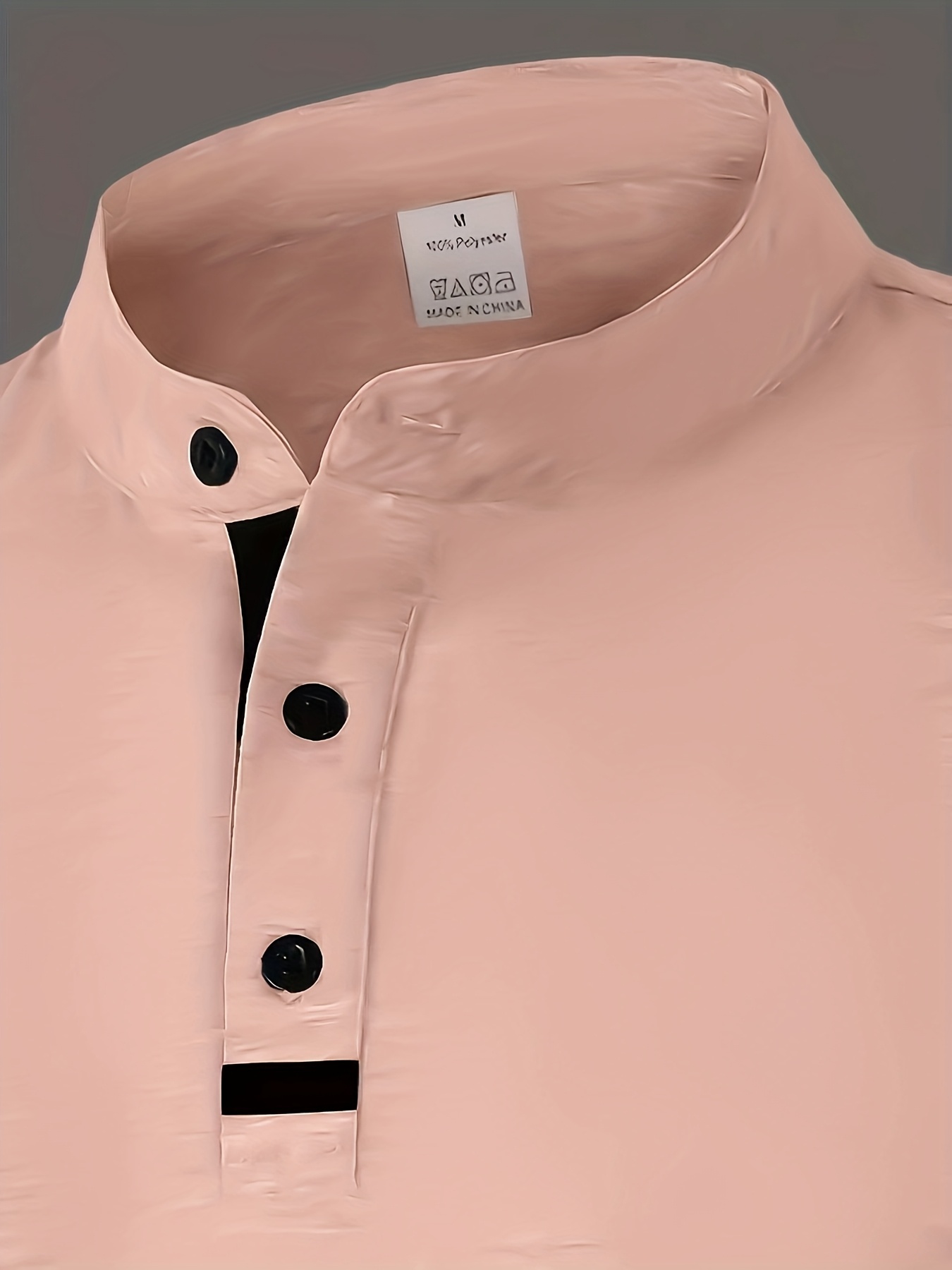 Plus-Size Men's Short-Sleeve Casual T-Shirt - Slight Elasticity, Classic Solid Color & Button Detail, Breathable Stand-Up Collar for Spring/Summer Wear, Stylish Plussize Top, PLUS SIZE