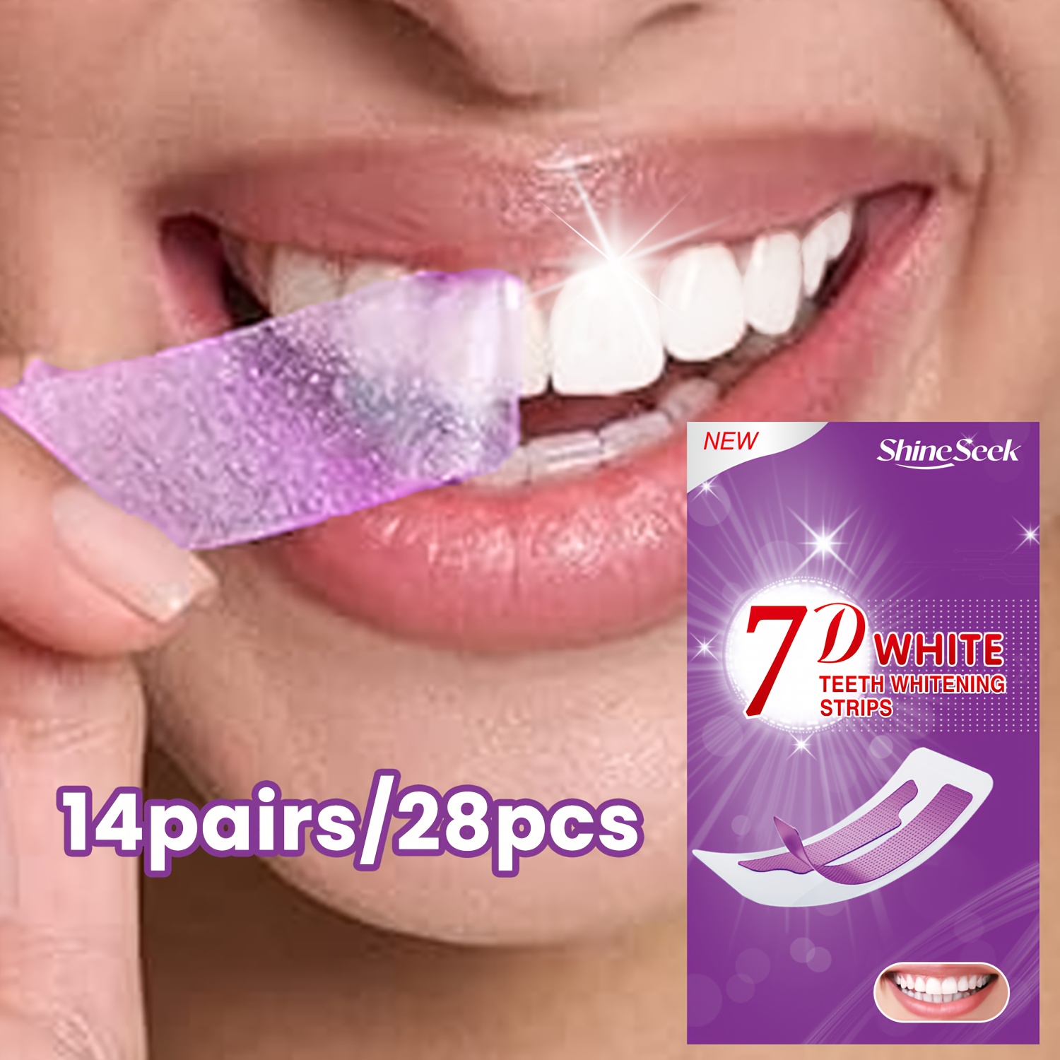 28pcs 14pairs 7d purple teeth strips daily use and travel dental cleaning and brightening patches