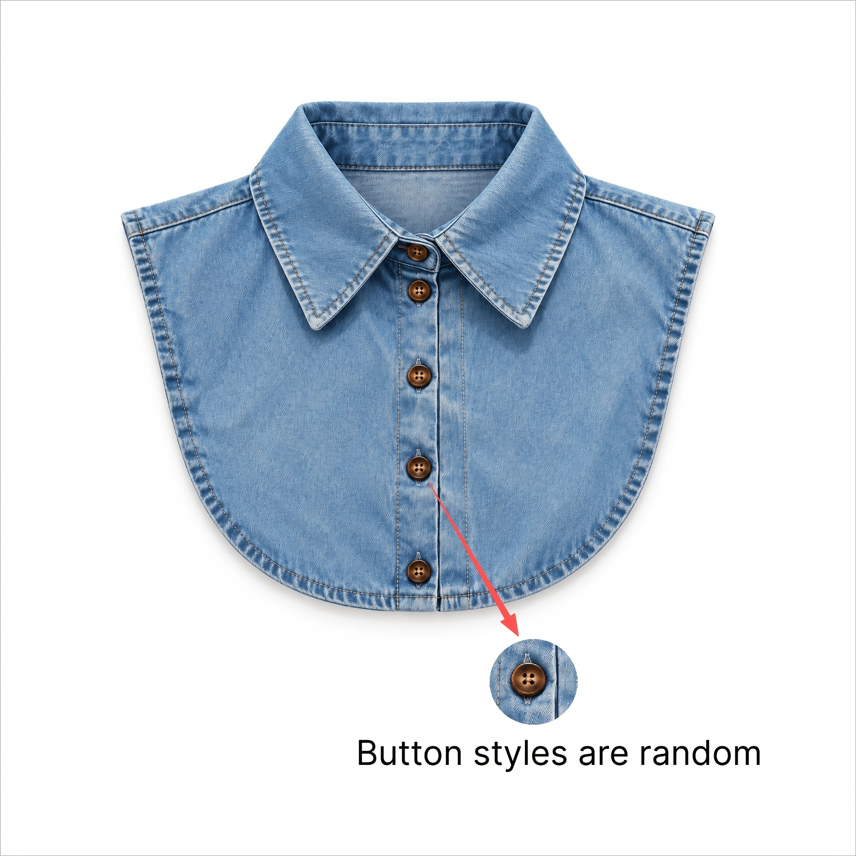 TEMU Women's Denim Detachable Collar, Washable Denim Shirt Collar, Vintage Lapel Collar For Layering, Decorative Collar With Adjustable Fastening