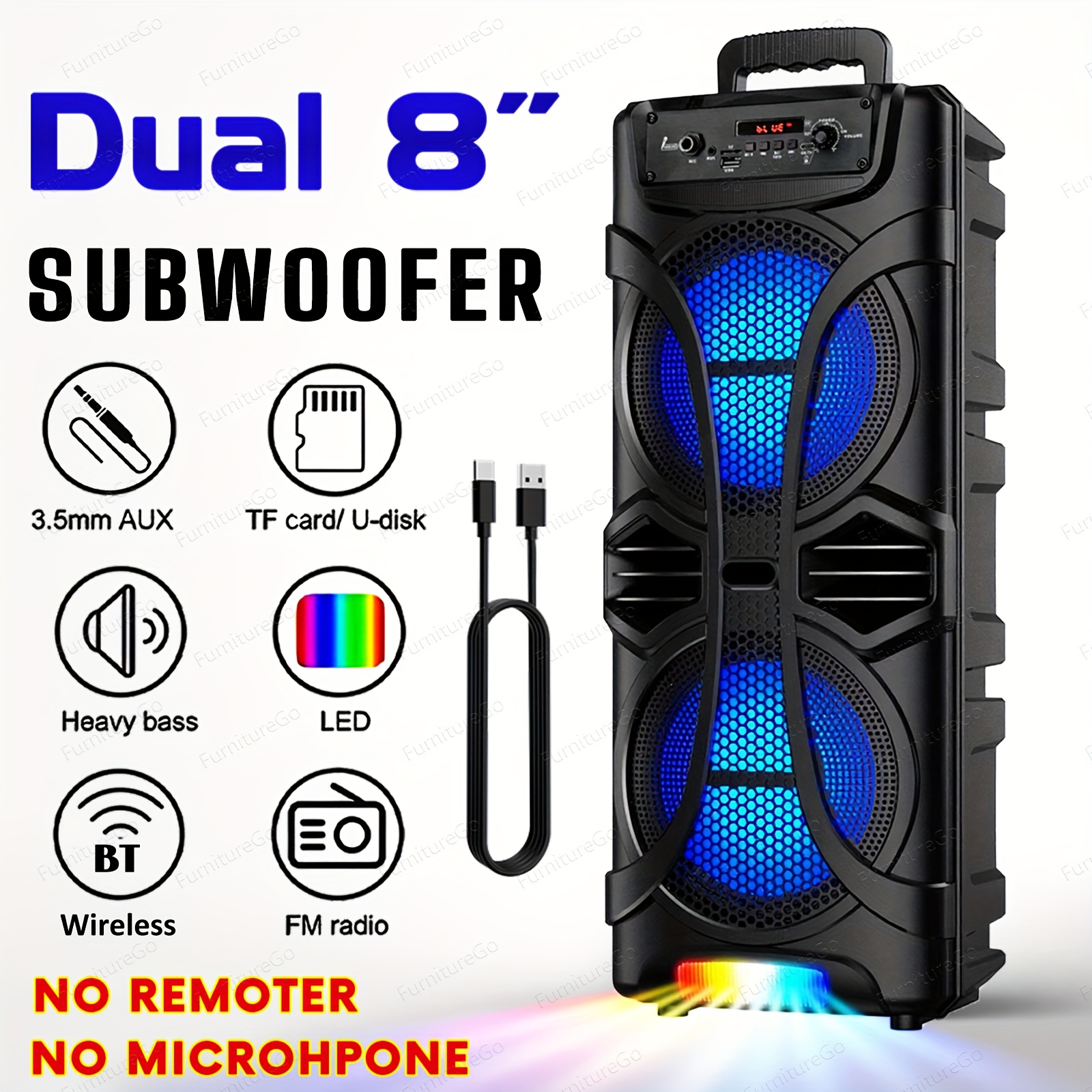 TEMU 3000w Bt Connection Pa Speaker With Dual 6.5inch Woofers - Wireless Karaoke Machine, Fm Radio, Party Lights & Wired Mic - Deal For Party Events