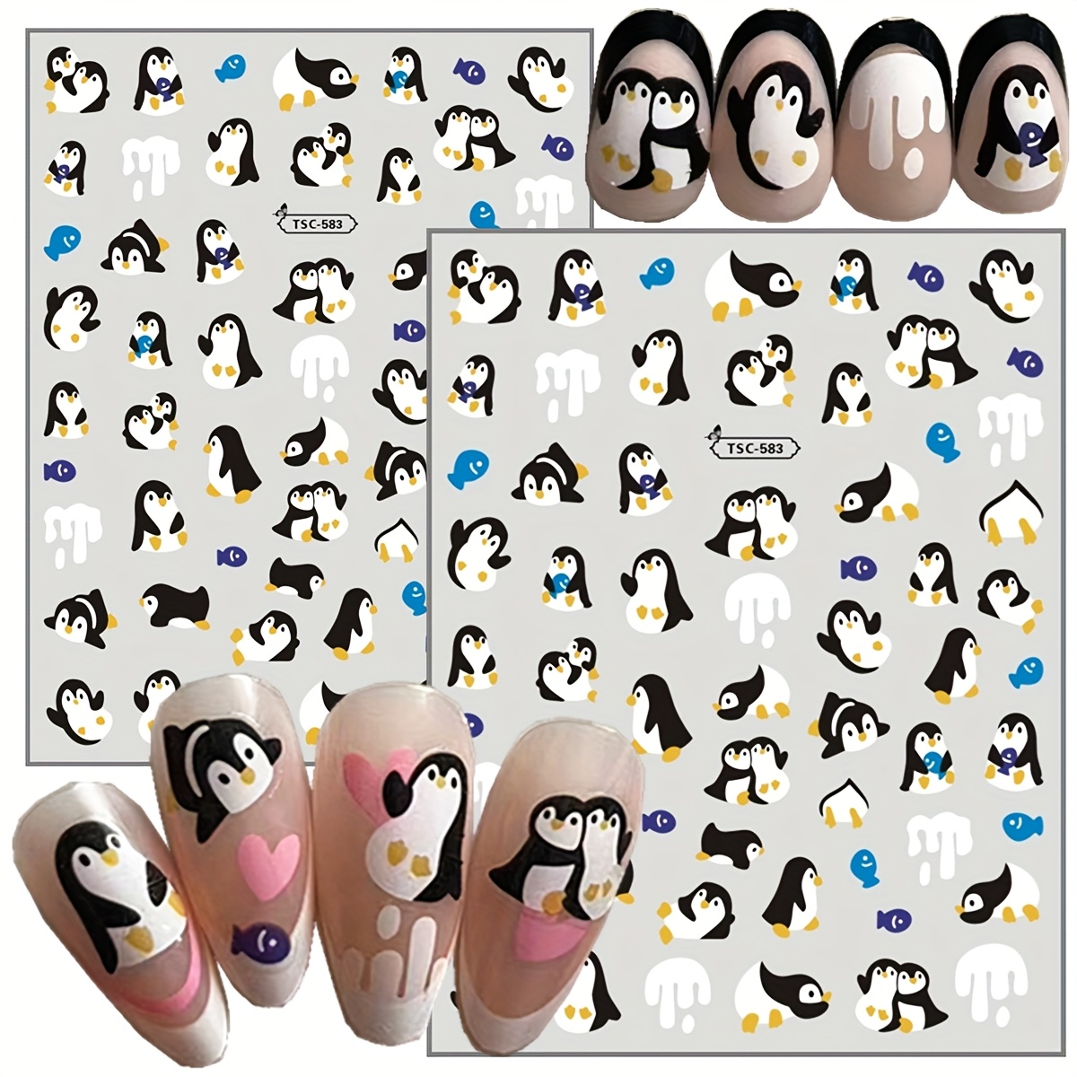 

Cartoon Penguin & Snowflake 3d Nail Art Decals, Self-adhesive Plastic With Glitter , Irregular Shaped Single-use Embellishments, With Winter Theme For Nails