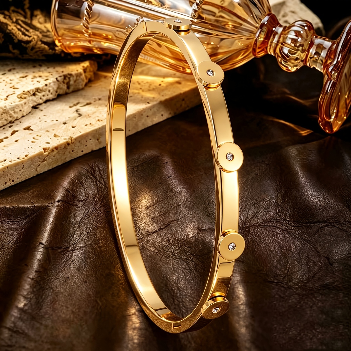 2pcs Unisex 18K Golden Plated Exquisite Bangle Set, Fresh Style