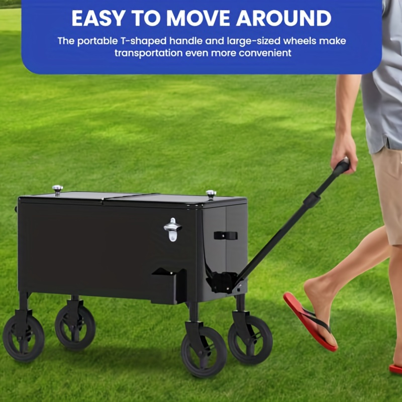 80 Quart Portable Cooler Ice Chest Cozrex Wagon Rolling Cooler Cart with Adjustable Handle, 360° Swivel Wheels & Bottle Opener