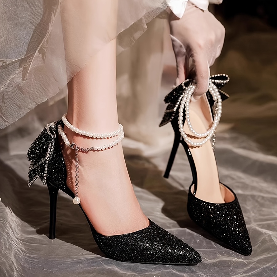 Zapatos Plateados Tacones Fiesta Negros Tacones Stiletto Negros