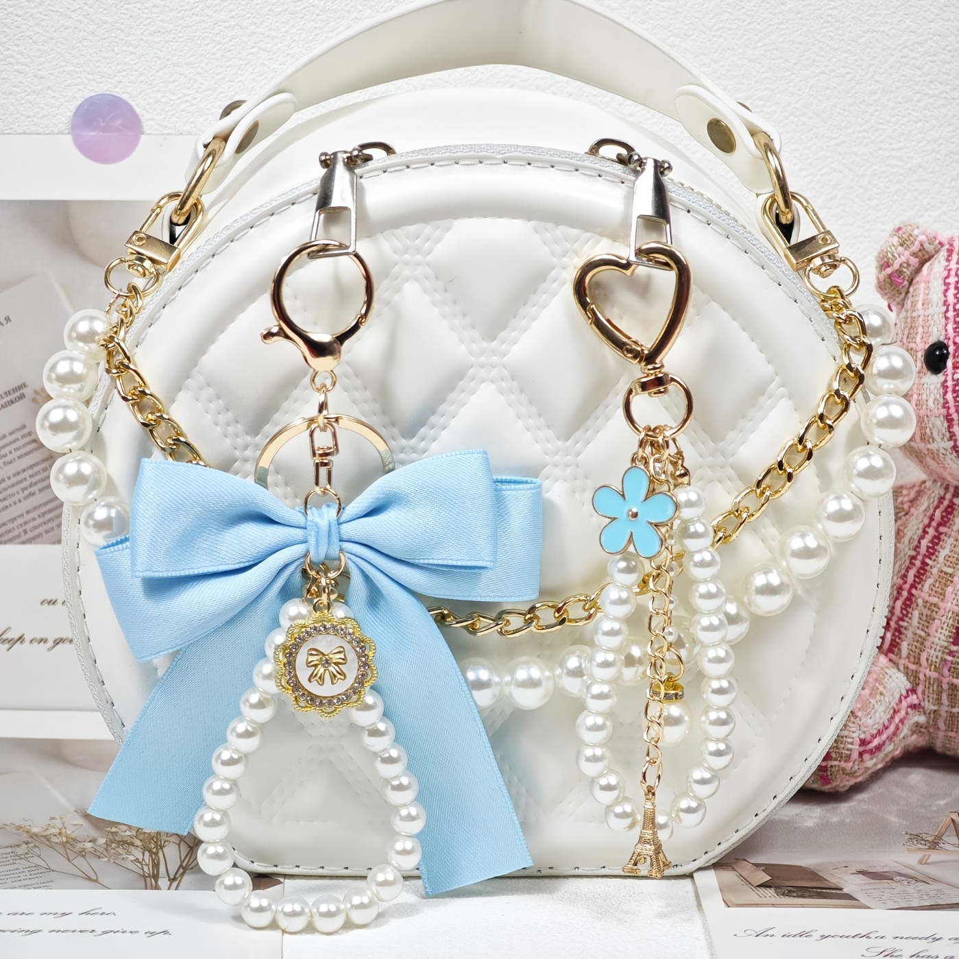 3pcs Chic Metal Bag Charms & Keychains Set, Elegant Handbag Decorations
