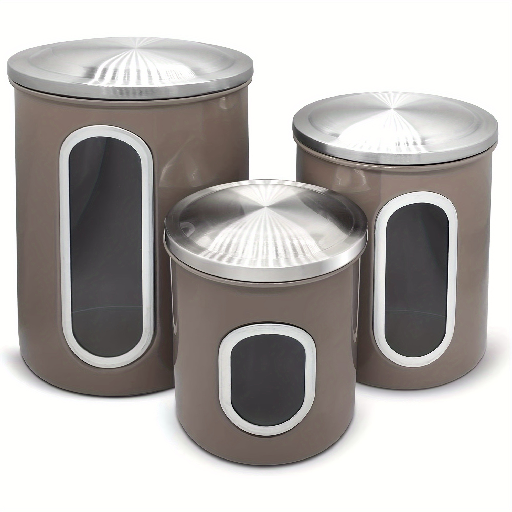 

Kitchen Food Storage Containers, Stainless Steel Canister Pack Of 3 With Window, 36 Ounces Brown