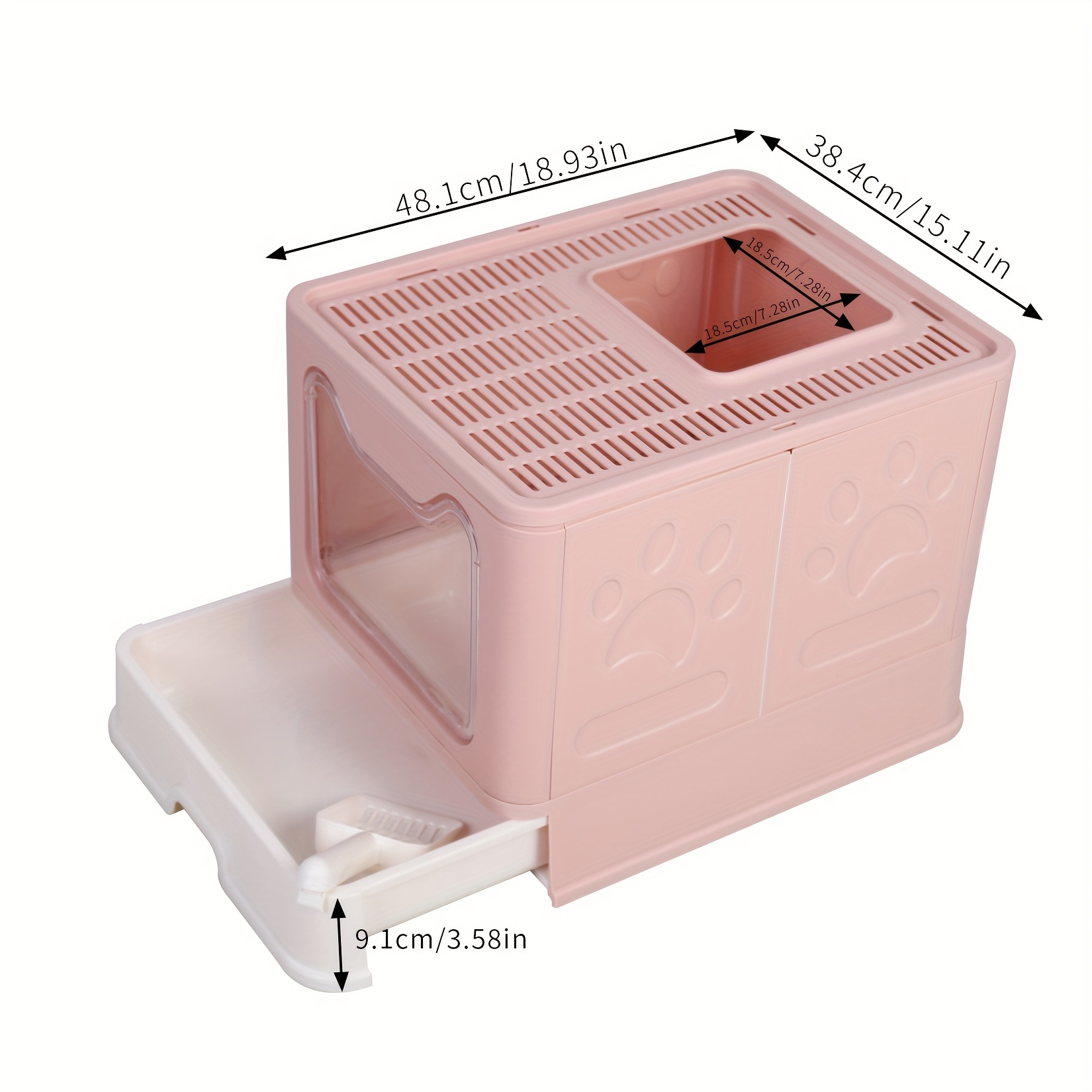 TEMU Large Enclosed Cat Litter Box With Scoop And Drawer, Portable Foldable Cat Litter Box, Furniture For Cats, Indoor Kittens, Pet Toilet, Top