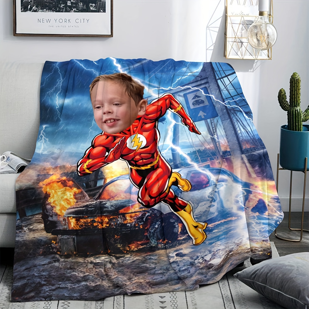 

1pc Comic Blanket, , All- Multipurpose Knitted Polyester , , For , , Dorm, , Unique