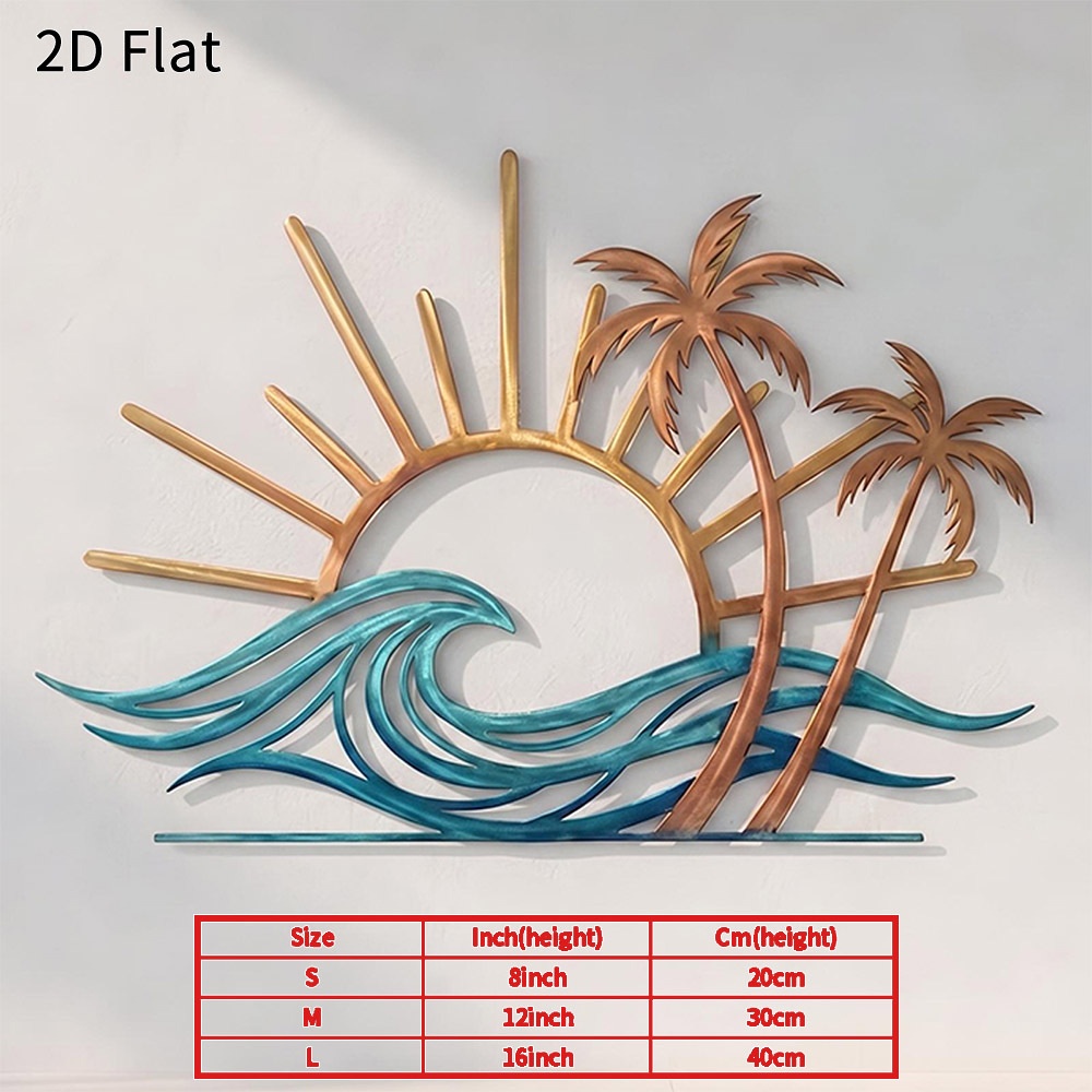 TEMU Plat 2D, [Plat 2D] Plat 2D 1 pièce Art mural en métal de palmier au tropical, Décoration de plage côtière, Plaque océanique durable, Convient