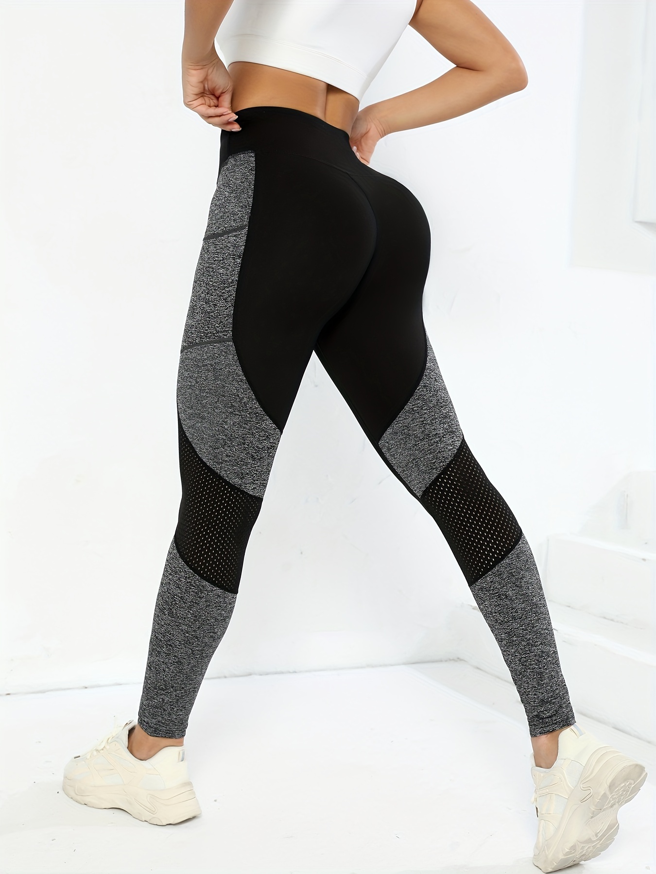 Contrast Mesh Side Yoga Pants High Stretchy Comfortable Long - Temu
