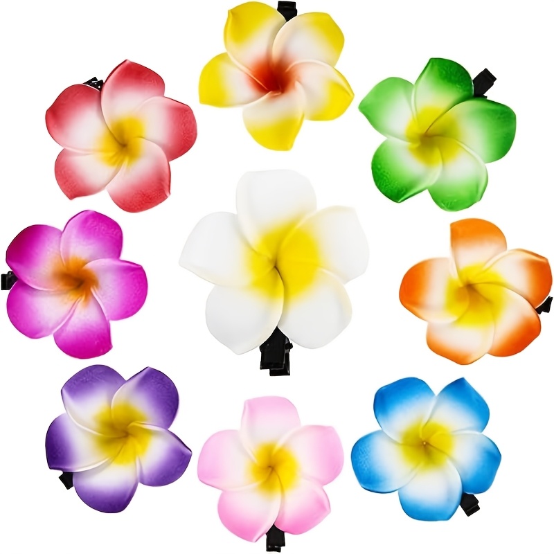 TEMU 36pcs Hawaiian Flower Hair Clips - Frangipani Foam Barrettes For Weddings, & Beach Parties - Hair Accessories (1.97 Inch)