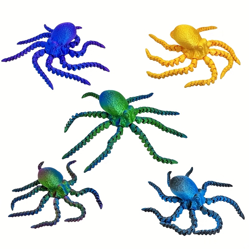 TEMU Set Of 5, 3d Printed Octopus Figures, Perfect For Party Favors, Holiday Presents, Halloween, And Christmas Gifts