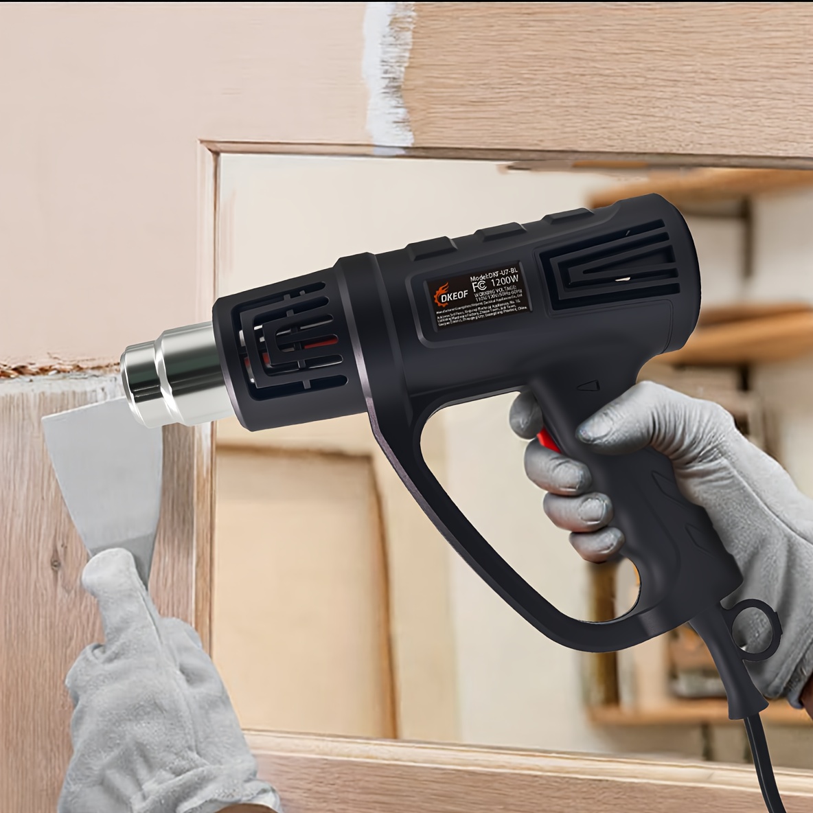 DKEOF Hot Air Gun 1200W, a Fast Heating Hot Air Gun Kit, Features Dual Temperature Settings of 212°F & 1112°F (100℃-600℃) for Promotions And, Suitable for Automotive Film Application, Paint Softening, Caulking, Adhesive Removal, Putty Removal