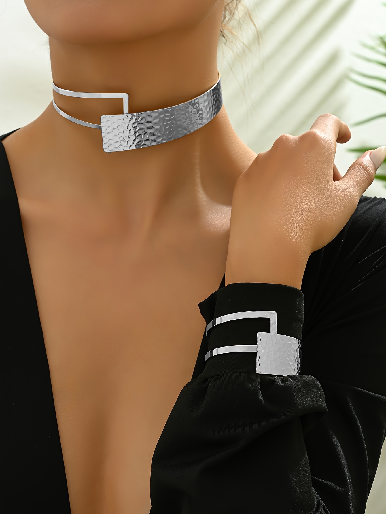 luxury sexy open cuff bracelet and choker set iron material versatile charm necklace and armlet for women   and party occasions details 5