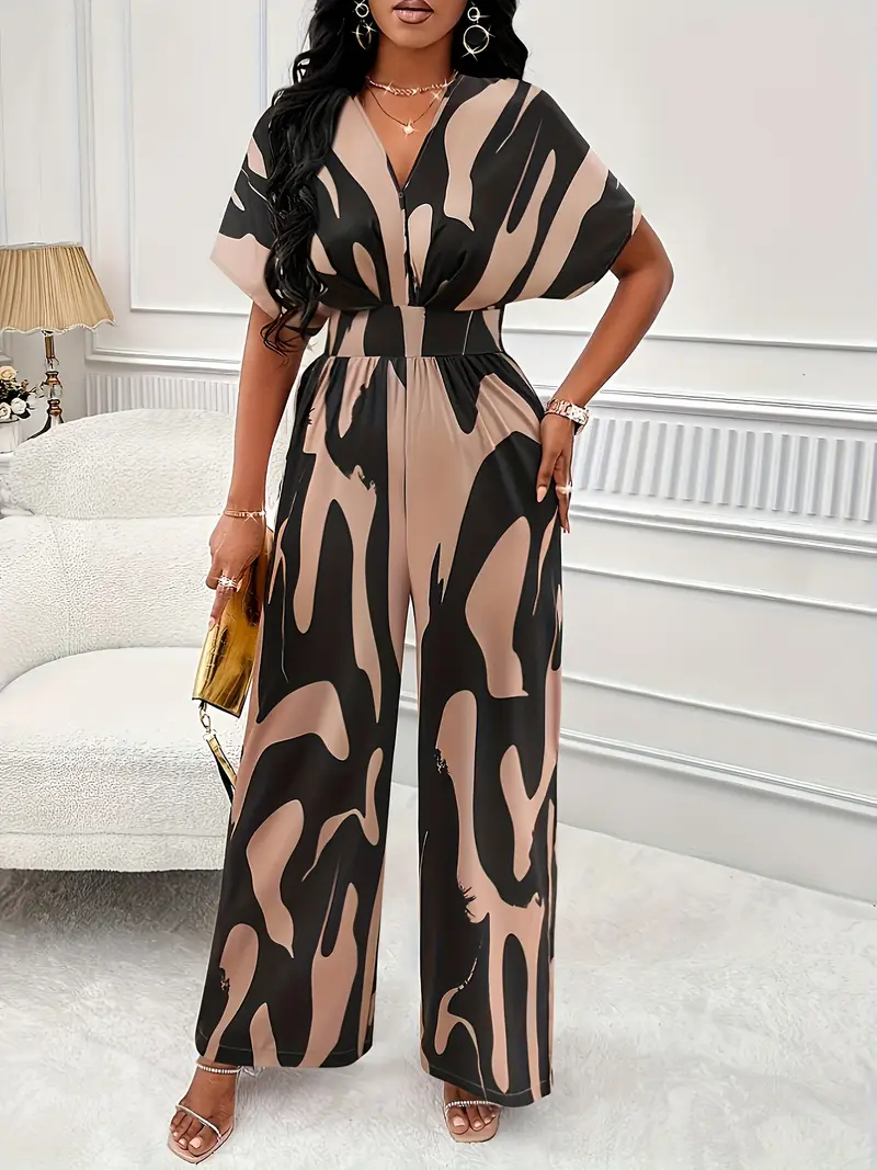 Print Womens Geometric Patterned Jumpsuit Shirred Detail