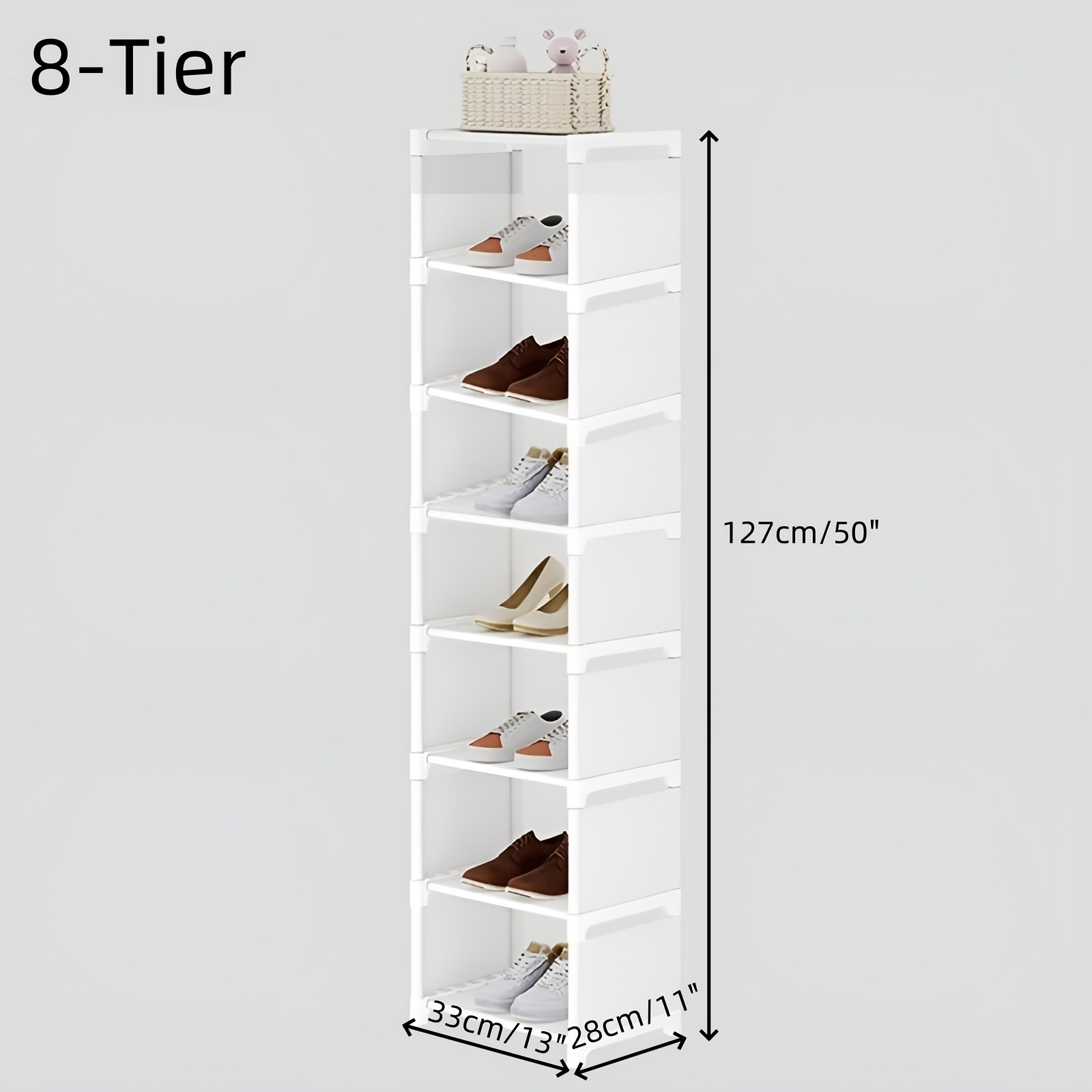 Image of Minimalist Vertical Shoe Rack, Adjustable Height Storage Organizer, Space- Shoe Shelf For Home Entryway, Easy Footwear Storage Unit, 7-tier And 8-tier Options