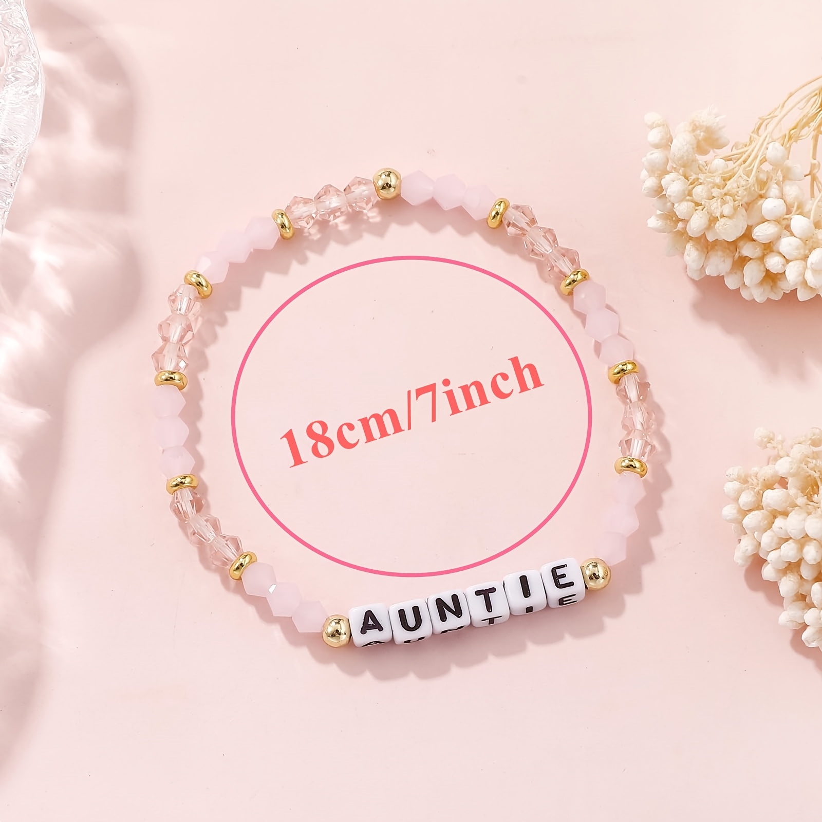 Elegant Bracelet with Pink Diamond-Shaped Beads, Auntie Gift