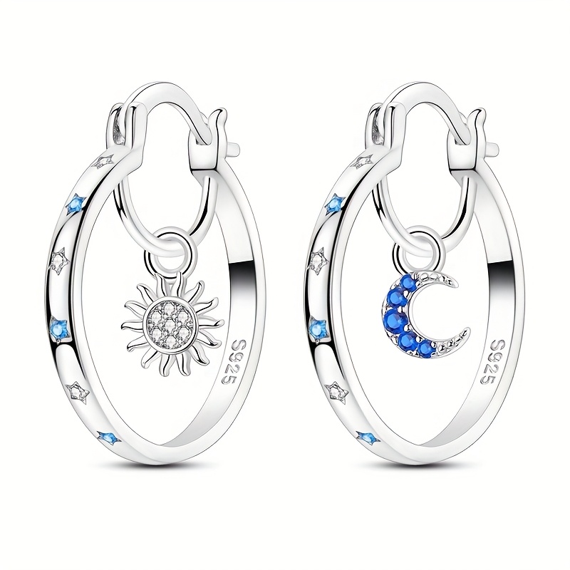 925 Silver Sun and Moon Hoop Earrings