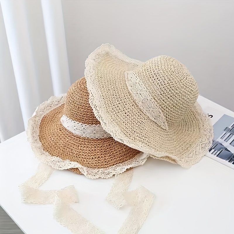 womens summer straw hat foldable sun hat wide large brim - Temu display picture 3