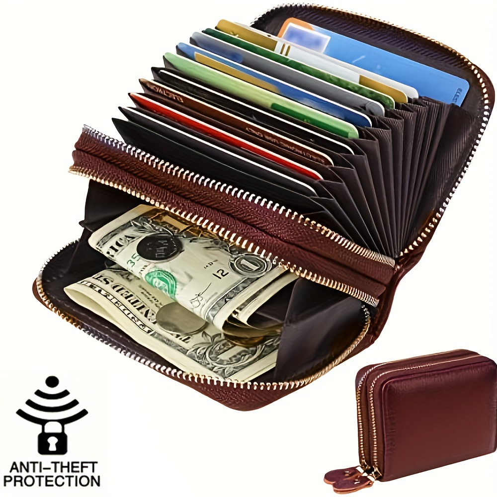 

Women's Rfid Blocking Leather Zipper Card Walle - Small Purse Credit Card Case Holder For Mother Day Gift