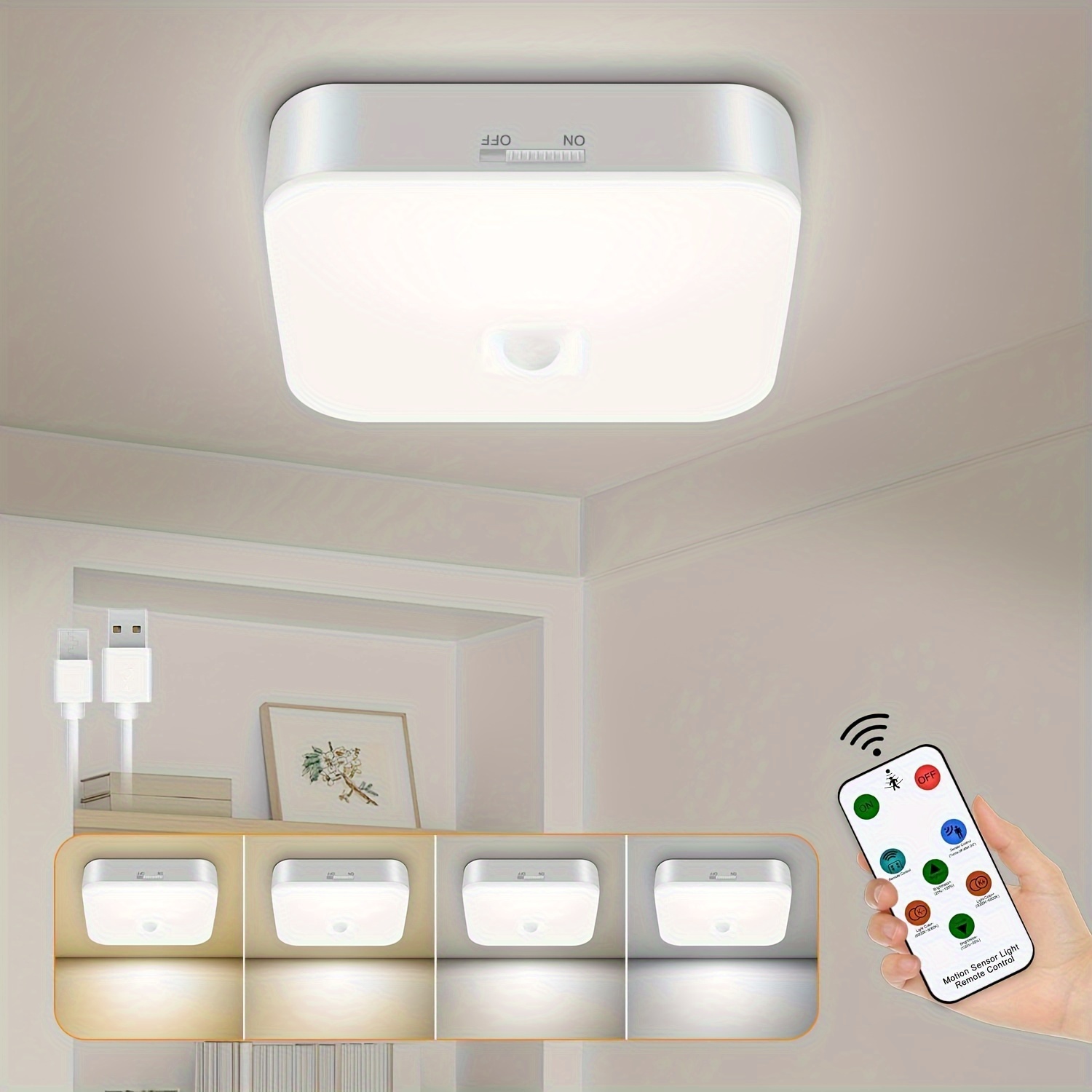 

Led Rechargeable Motion Sensor Light With Remote: 3000-6000k Dimmable Wireless Closet Light, 6.4 Inch Battery Operated Ceiling Lights For Closets Shower Pantry Laundry Stairs Garage Porch Bathroom