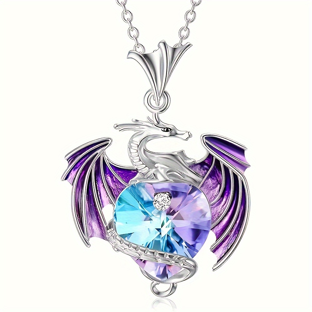 fantasy dragon pendant necklace women blue purple artificial
