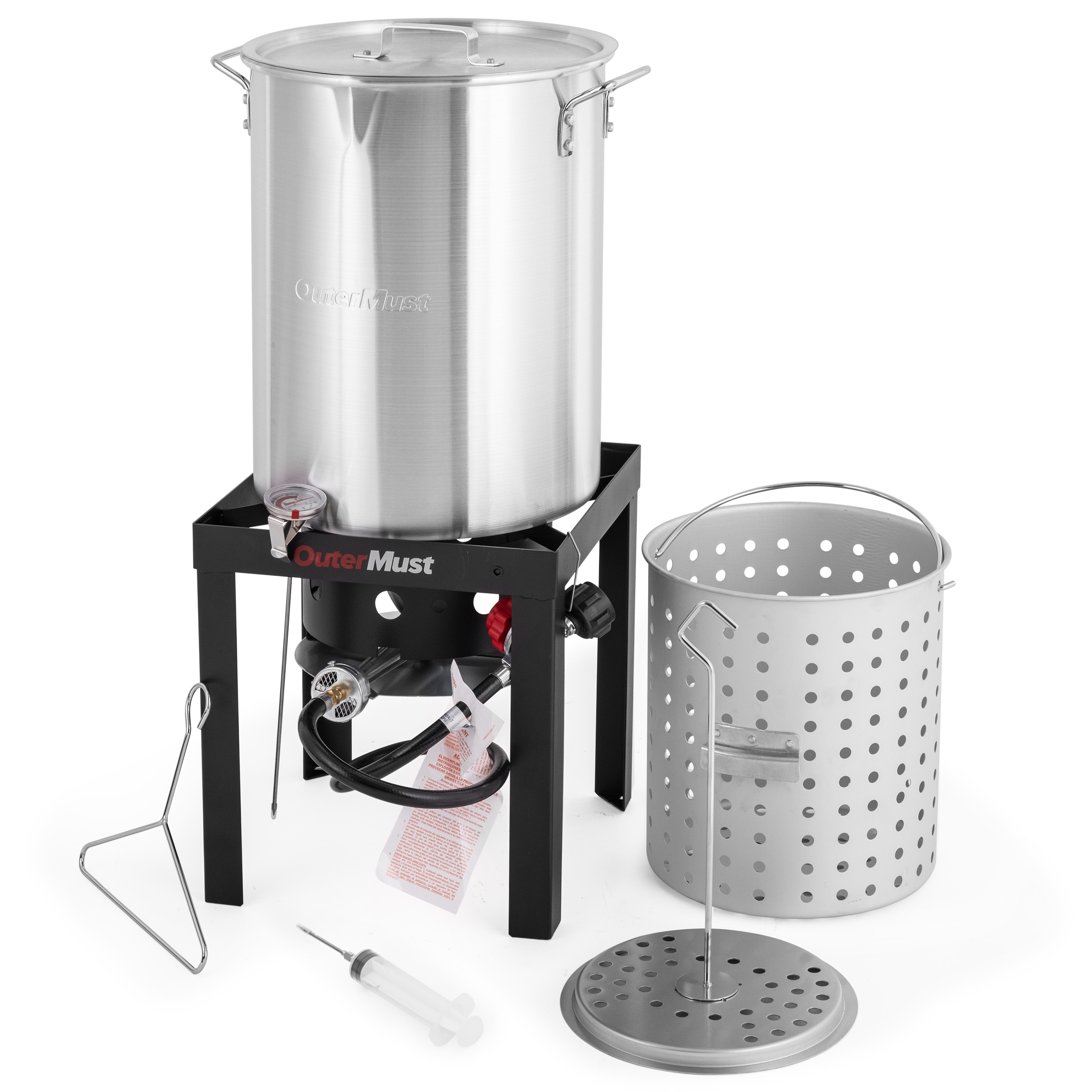 TEMU Outermust 30 Qt Aluminum Turkey Fryer Kit With Basket & 50000 Btu Burner, Seafood Boil Pot For Crawfish, Crab, Lobster, Ideal For Thanksgiving &
