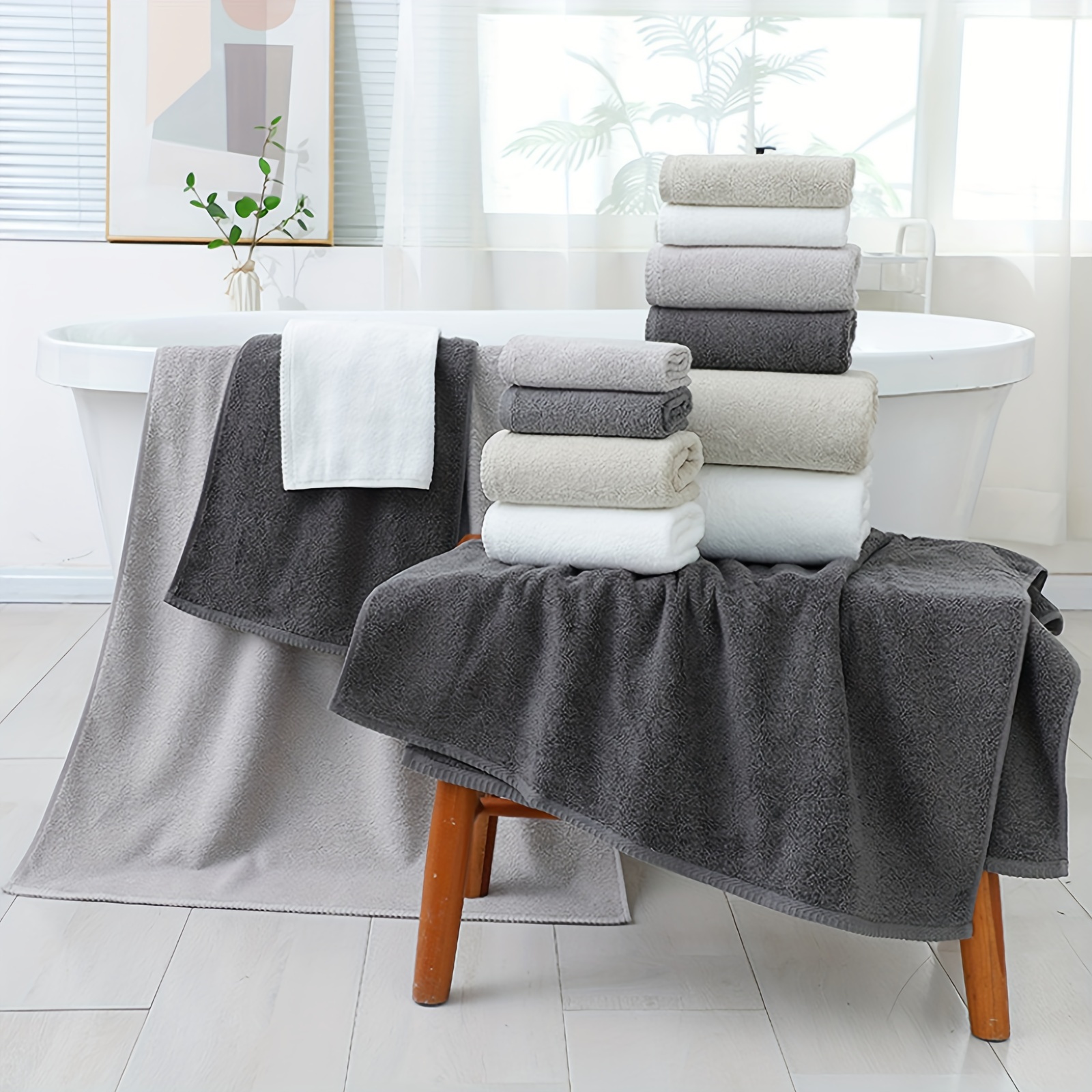 

Large Bath Towels, 5pc Cotton Towel 1 Set, 30 X 14 Inches Extra Large Bath Towels, Lighter Weight, To Dry, , Perfect Bathroom Towels Face Towel Washcloth