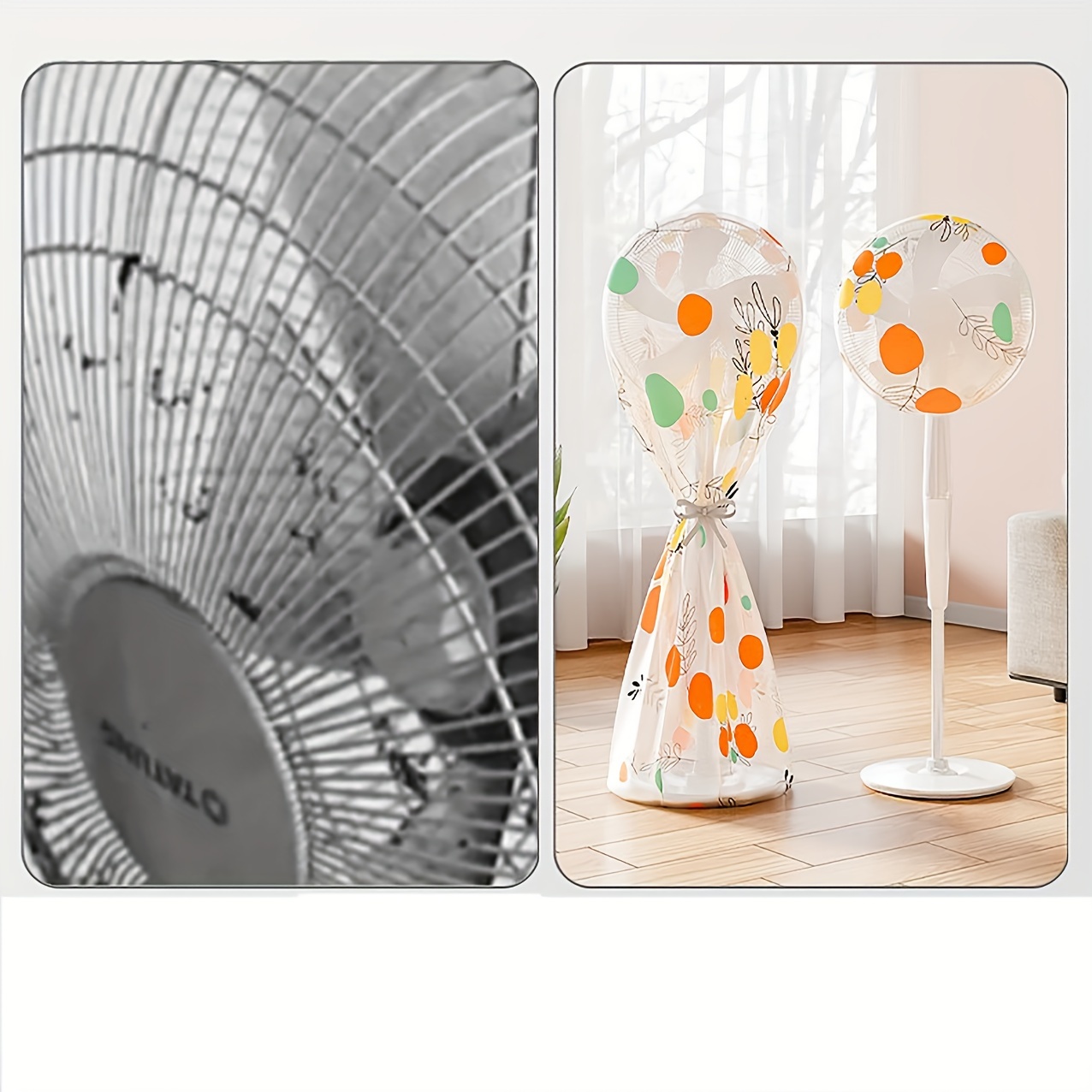 1pc decorative plastic floor fan cover with floral pattern dustproof waterproof round standing fan protector fan dust bag full coverage no battery required details 3